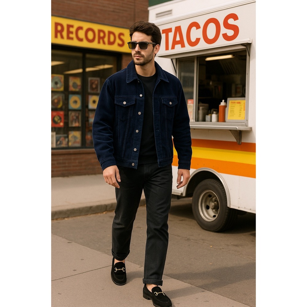 ZADIG & VOLTAIRE Corduroy‎ Trucker Jacket Navy Blue Quilted Lined Mens Size XL
